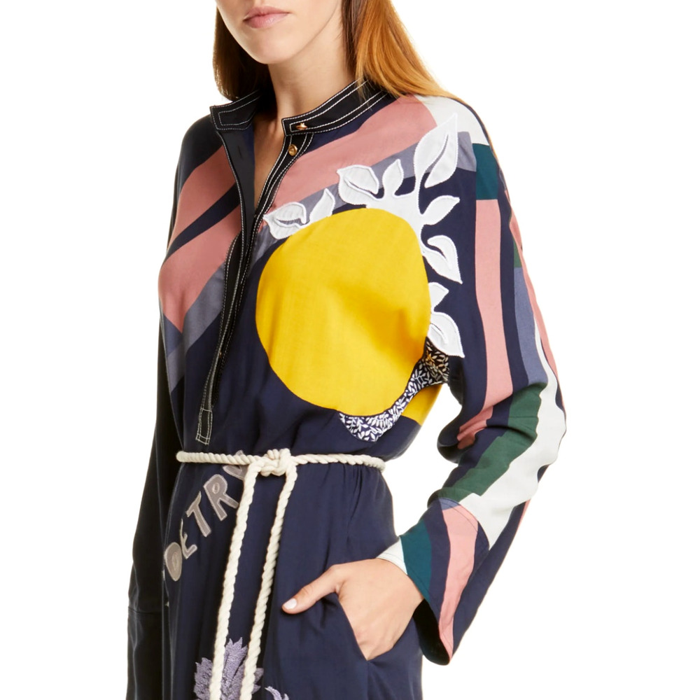 Tory Burch 6 Scarf Print Embroidered Shirt Dress $598 Rope Belt Long Sleeve Midi - Picture 7 of 13